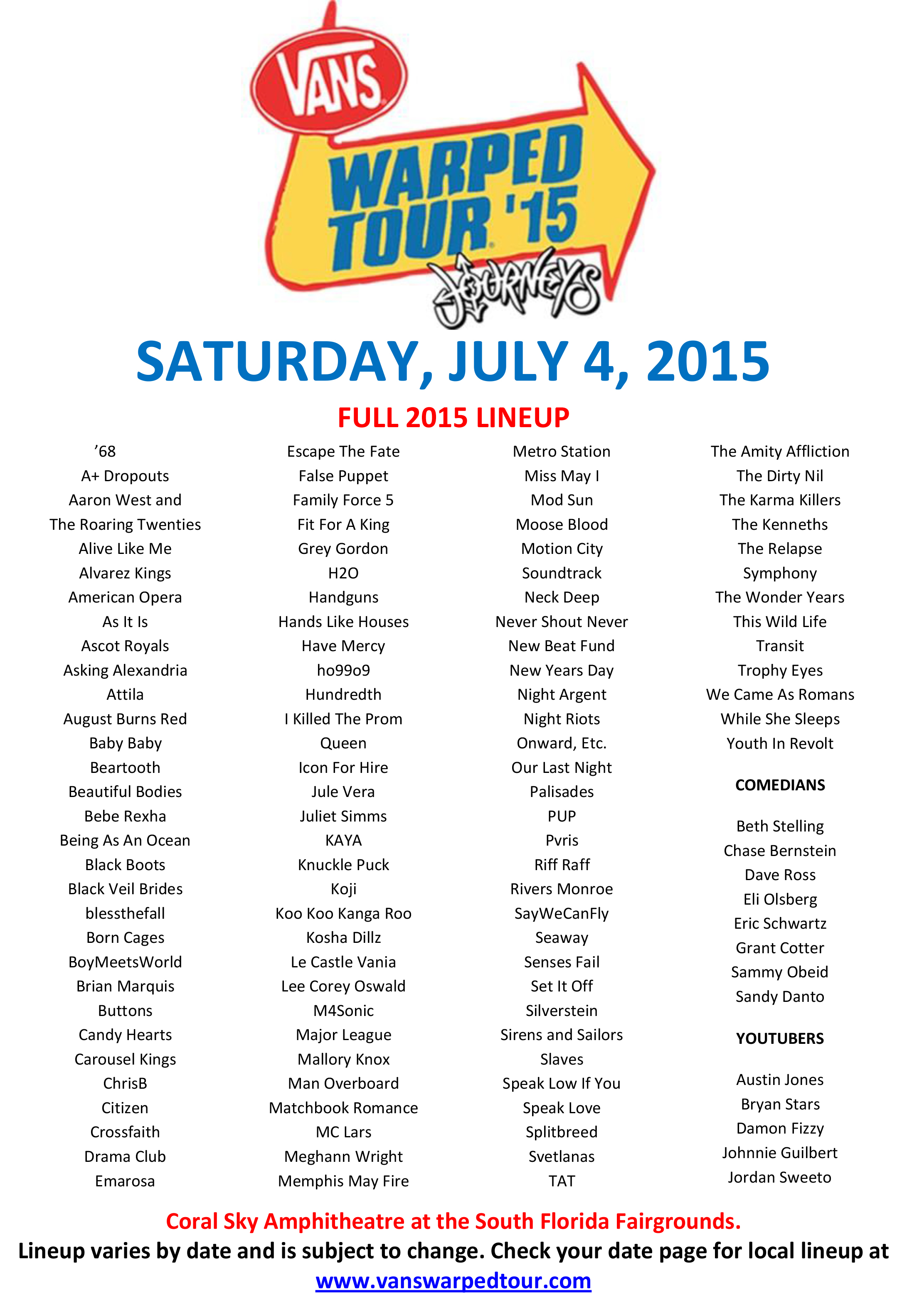 vans warped tour 2015 lineup